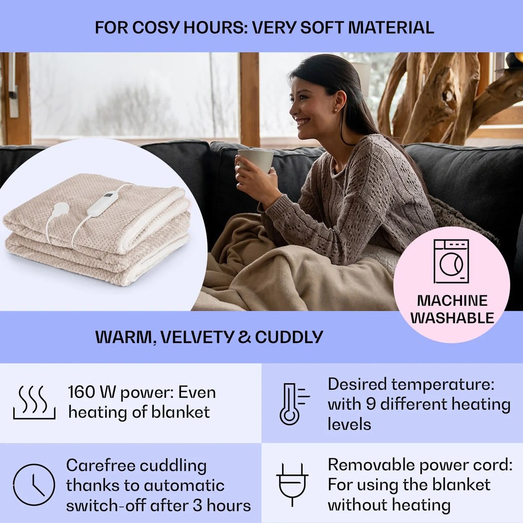 Klarstein DR Watson Deluxe XXL, elektrická deka, 160 W, 9 úrovní ohrevu, 200 x 180 cm