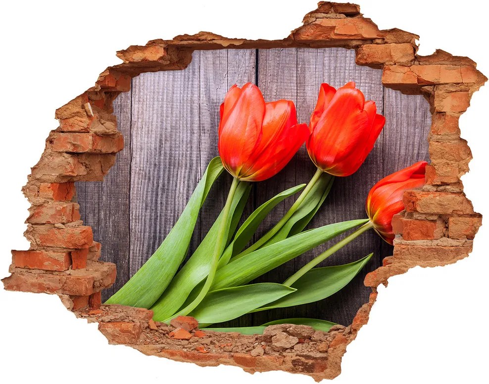 Samolepiaca nálepka Červené tulipány WallHole-cegla-90x70-137777387