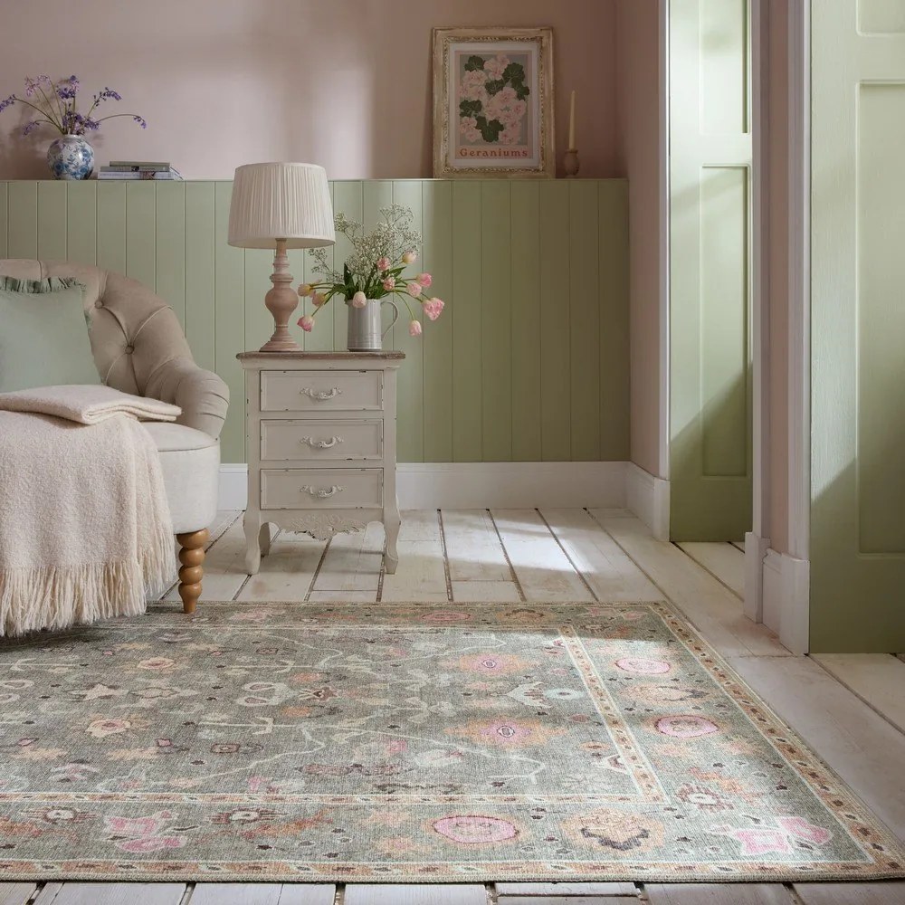 Svetlozelený prateľný koberec 152x230 cm Una Floral – Flair Rugs