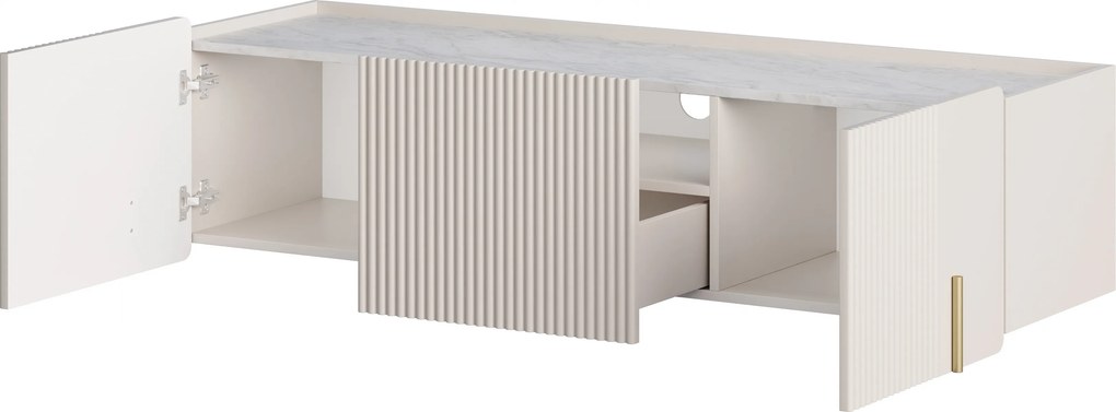 Závesný TV stolík Malmi 150 cm - kašmírová / crema bianca / zlatá