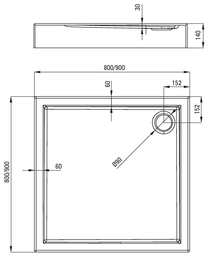 Deante Jasmin Plus, štvorcová akrylátová vanička 90x90x14 cm, hĺbka 3cm, technológia Solid, biela, KTJ_041B