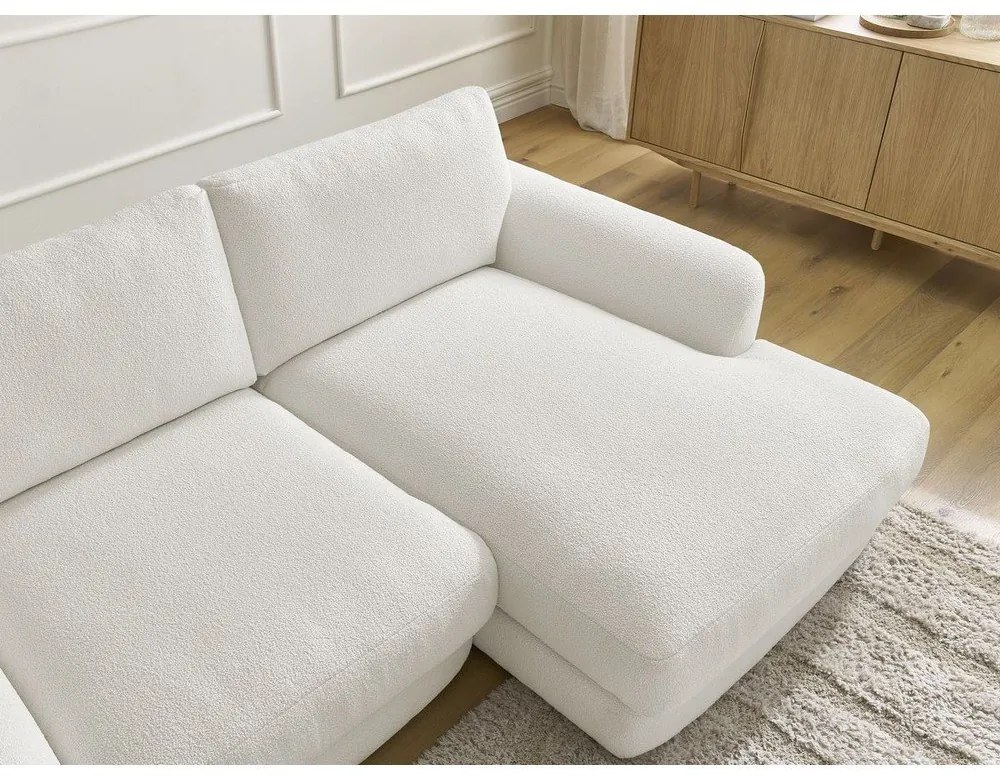 Biela rohová pohovka z textílie buklé (pravý roh/s leňoškou) Leonore – Bobochic Paris