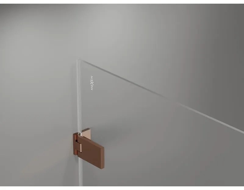 Mexen Lunar-F Duo, skladací sprchový kút 90 x 70 cm, 8mm číre sklo, profil ružové zlato, 836-090L-070P-60-00