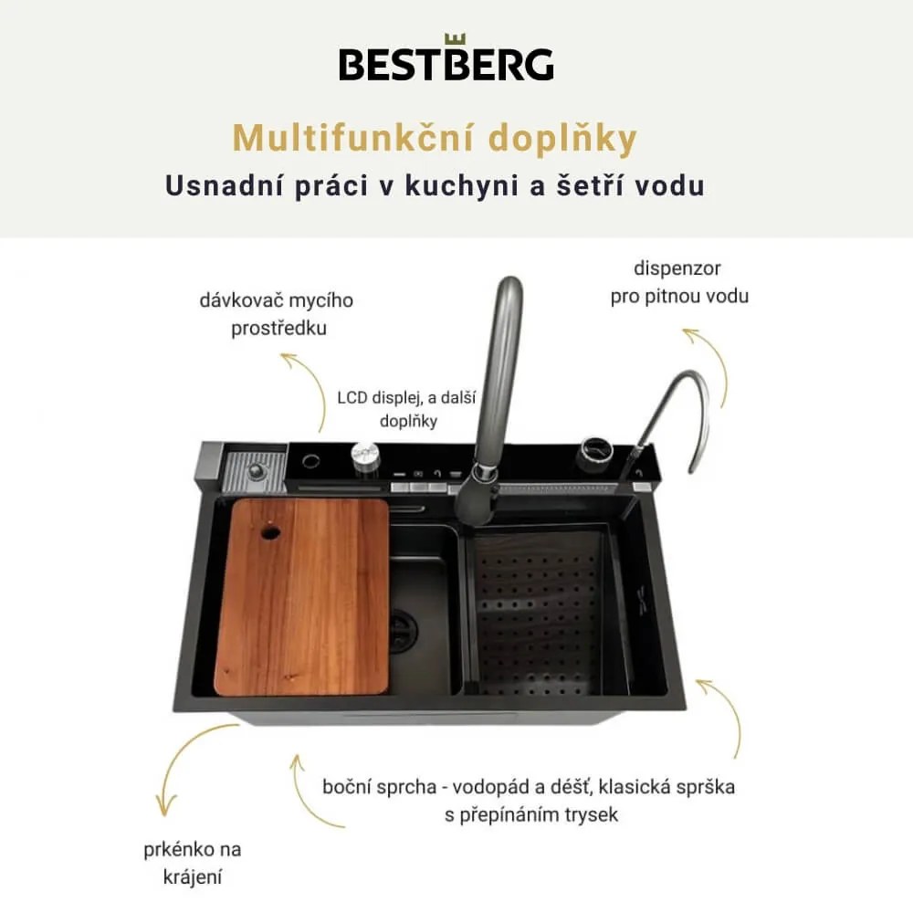 Multifunkčný inteligentný drez BestBerg BBSS-20S / 75 x 45 x 22 cm / nerezová oceľ / strieborná