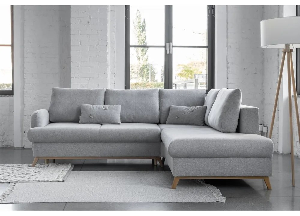 Svetlosivá rozkladacia/s úložným priestorom rohová pohovka (pravý roh/do L) Scandic Lagom – Miuform