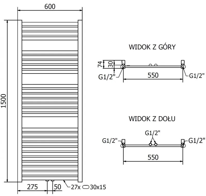 Mexen Hades, elektrické vykurovacie teleso 1500 x 600 mm, 600 W, zlatá lesklá, W104-1500-600-2600-50