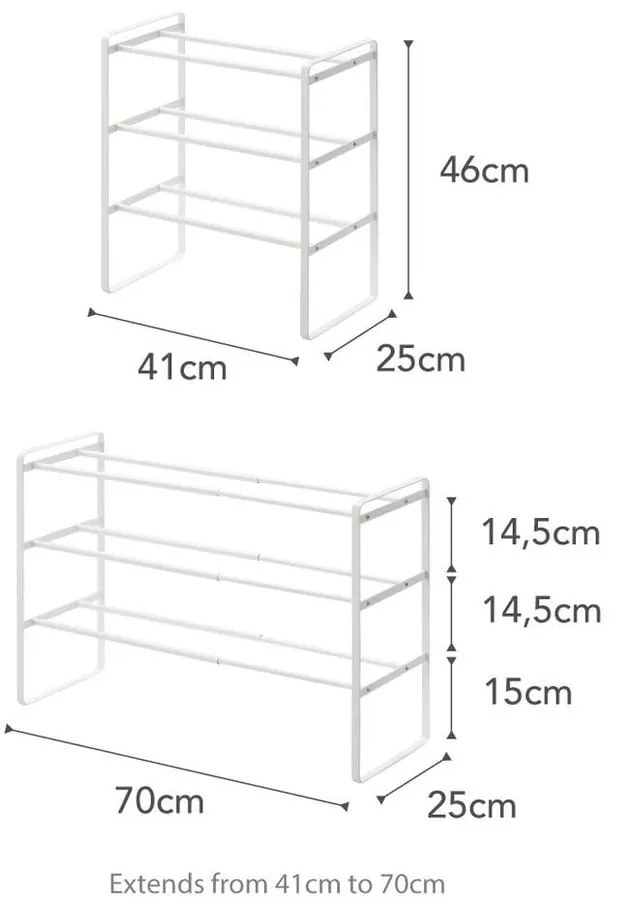 Biela nastaviteľná polica na topánky s 3 poschodiami YAMAZAKI Maebashi