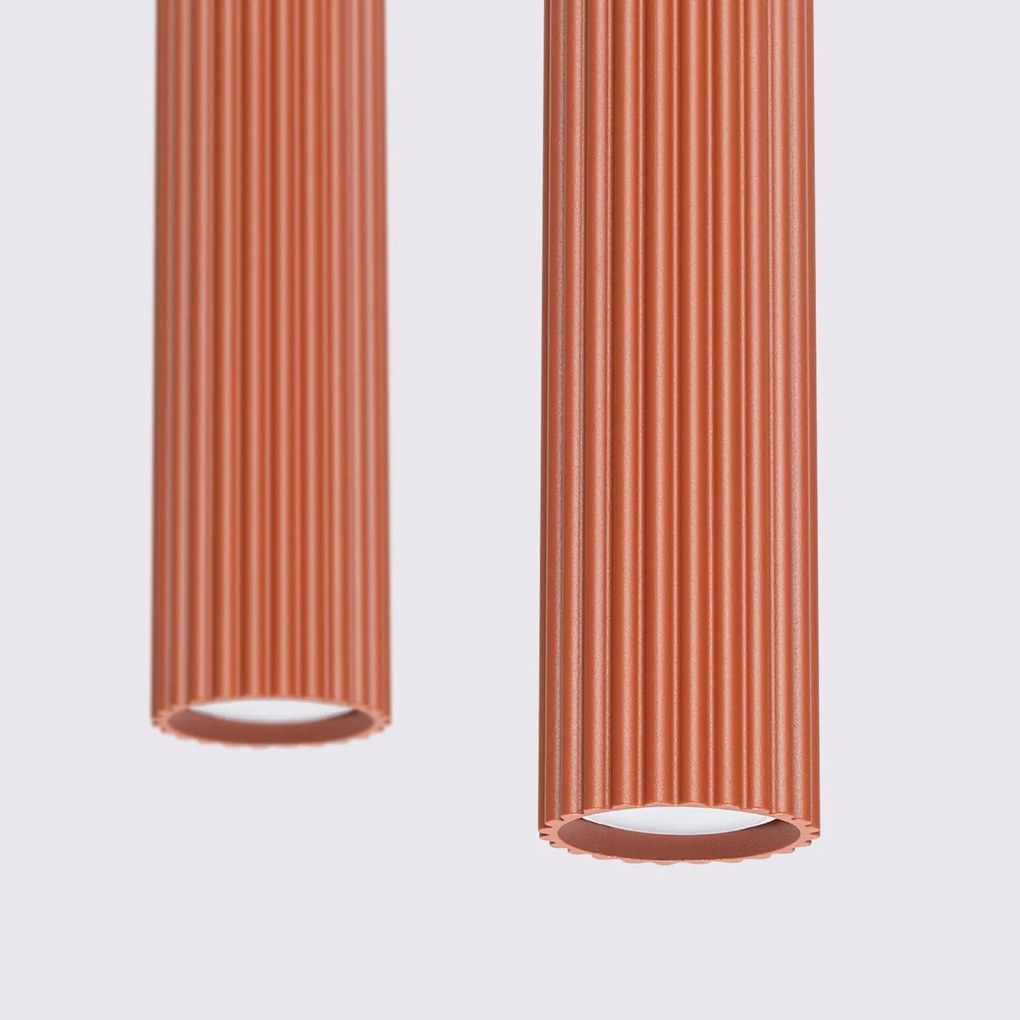 Závesné svietidlo Karbon, 2x okrovo červené kovové tienidlo