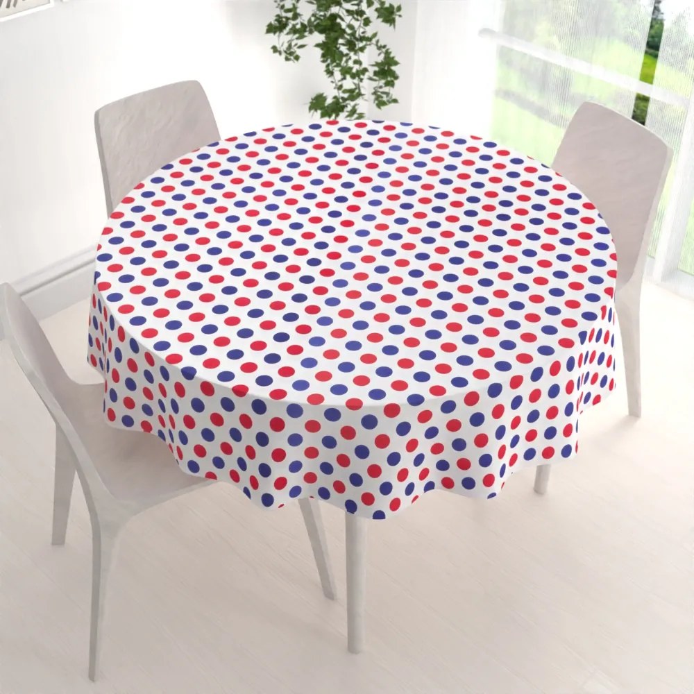 Biante Bavlnený okrúhly obrus Sandra SA-242 Červené a modré bodky Ø 130 cm