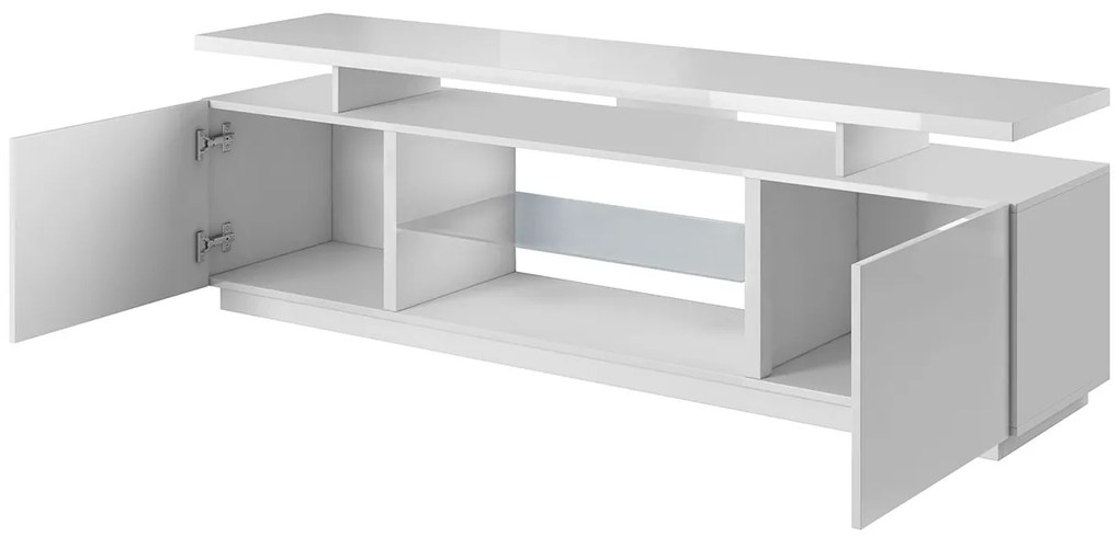 Televízna skrinka Evan (biela + lesk biely) (bez osvetlenia). Vlastná spoľahlivá doprava až k Vám domov. 1059513