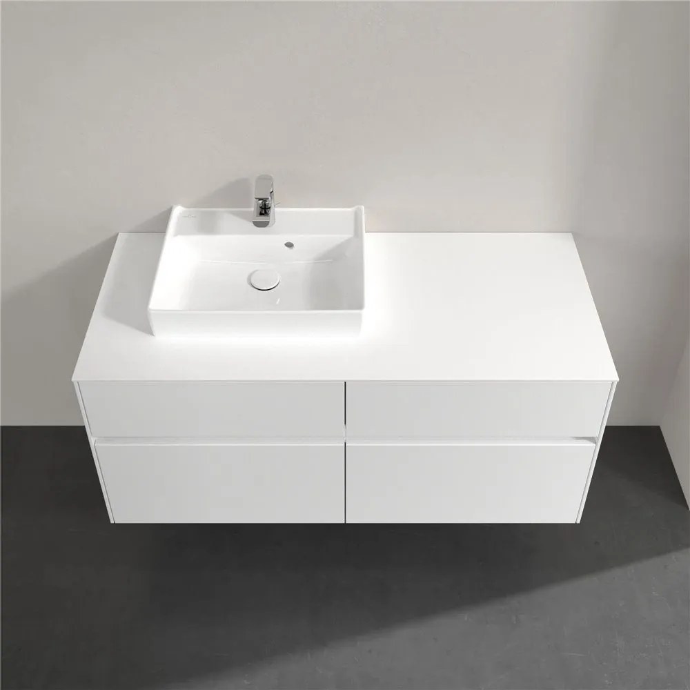 VILLEROY &amp; BOCH Collaro závesná skrinka pod umývadlo na dosku (umývadlo vľavo), 4 zásuvky, s LED osvetlením, 1200 x 500 x 548 mm, White Matt, C071B0MS