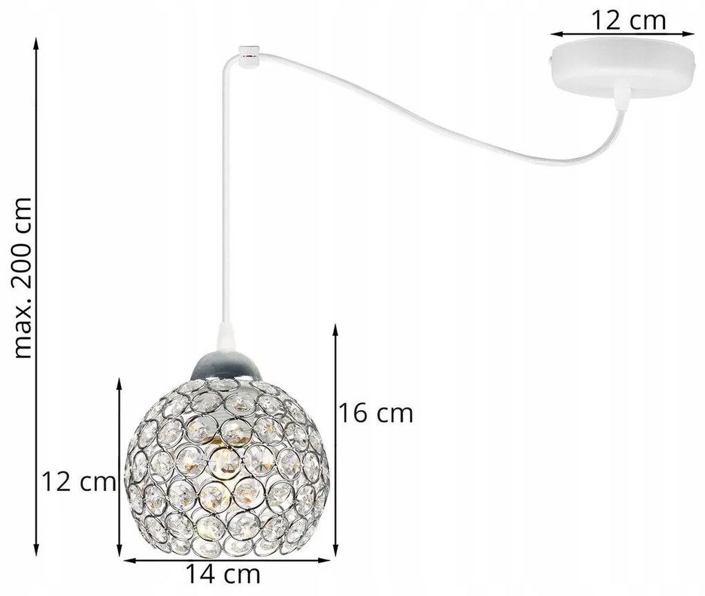 Závesné svietidlo Crystal Spider, 1x strieborné krištáľové tienidlo, (chrómové uchytenie), w
