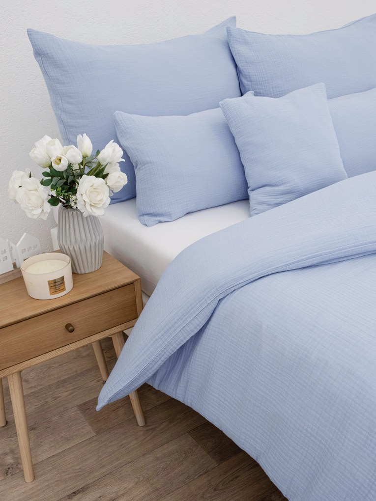 Francúzske mušelínové obliečky – Alexia svetlo modrá