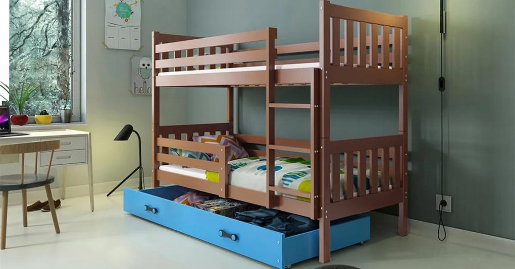 Interbeds Poschodová posteľ Carino so zásuvkou 190x80 hnedo modrá