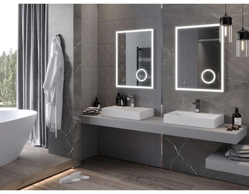 Mexen Kala, LED kúpeľňové zrkadlo s podsvietením a kozmetickým zrkadlom 60 x 80 cm, 6000K, ochrana proti zahmlievaniu, 9820-060-080-611-00