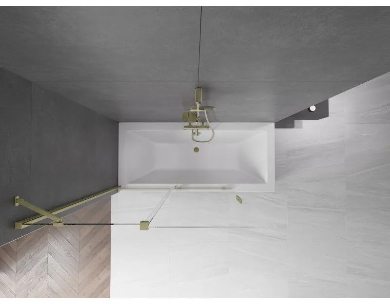 Mexen Velar, 2-krídlová posuvná vaňová zástena 130 x 150 cm, 8mm číre sklo, zlatý matný profil, 896-130-000-01-55