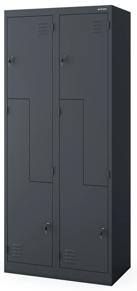 Šatňová skrinka typu L so štyrmi priehradkami, antracitová, 800x1850x450 mm: JULIA