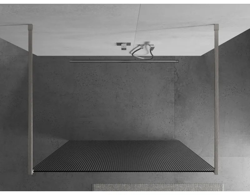 Mexen Kioto, sprchová zástena Walk-In 140 x 200 cm, 8mm sklo s rebrovým vzorom, brúsená oceľ profil, 800-140-002-97-09