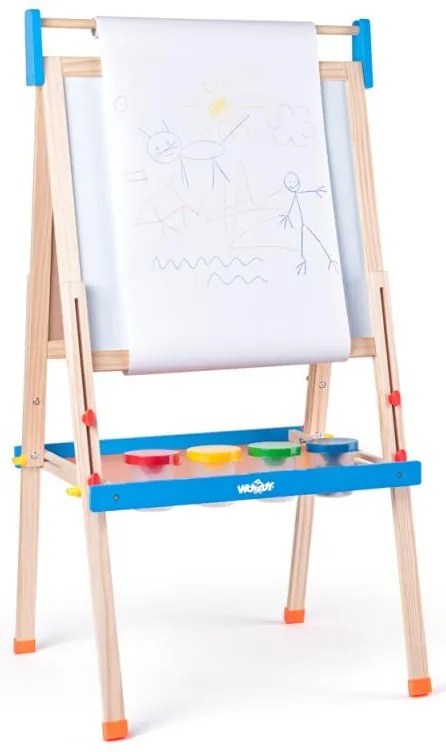 Tabuľa "ABC" s písmenami, s rolkou papiera a téglikmi