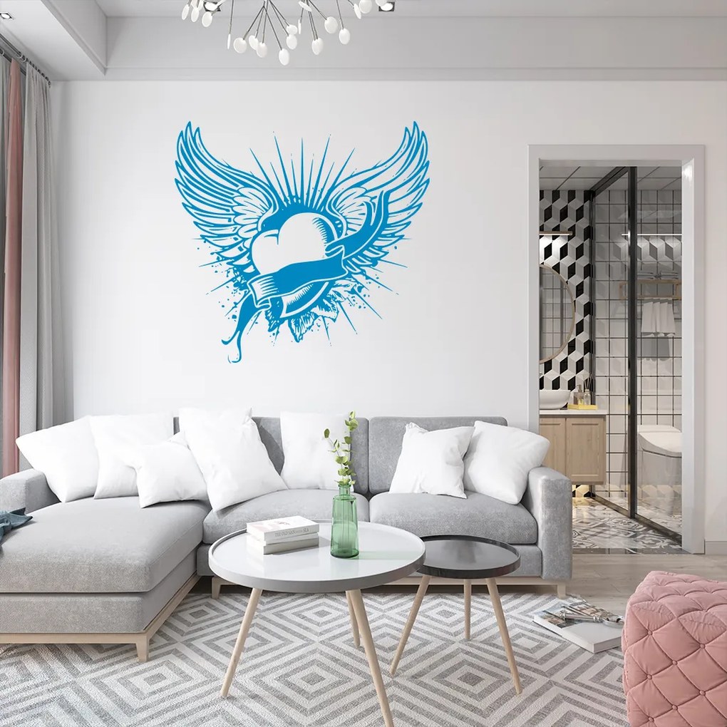 Veselá Stena Samolepka Srdce s krídlami Farba: bílá, Veľkosť: 60 x 60 cm