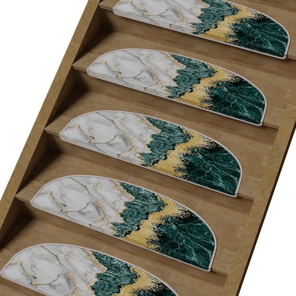 Nášľapy na schody v súprave 16 ks v petrolejovo-krémovej farbe 20x65 cm Golden Marble – Vitaus