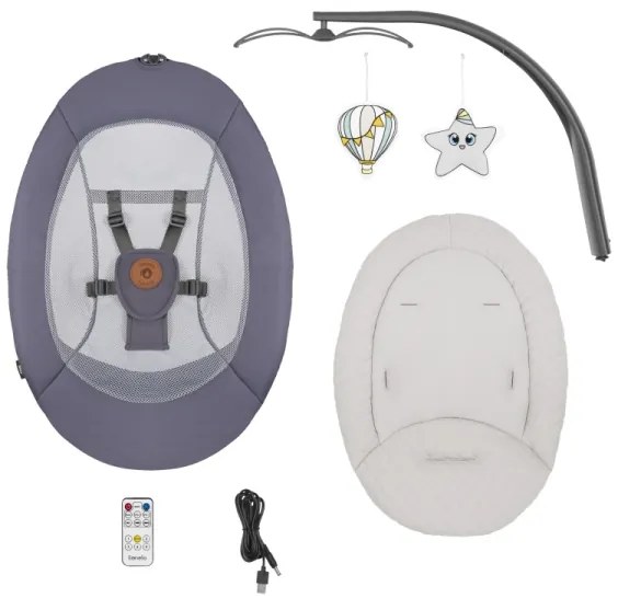 Lionelo - Detské hojdacie lehátko s melódiou RALF 4xAA Grey Graphite + diaľkové ovládanie