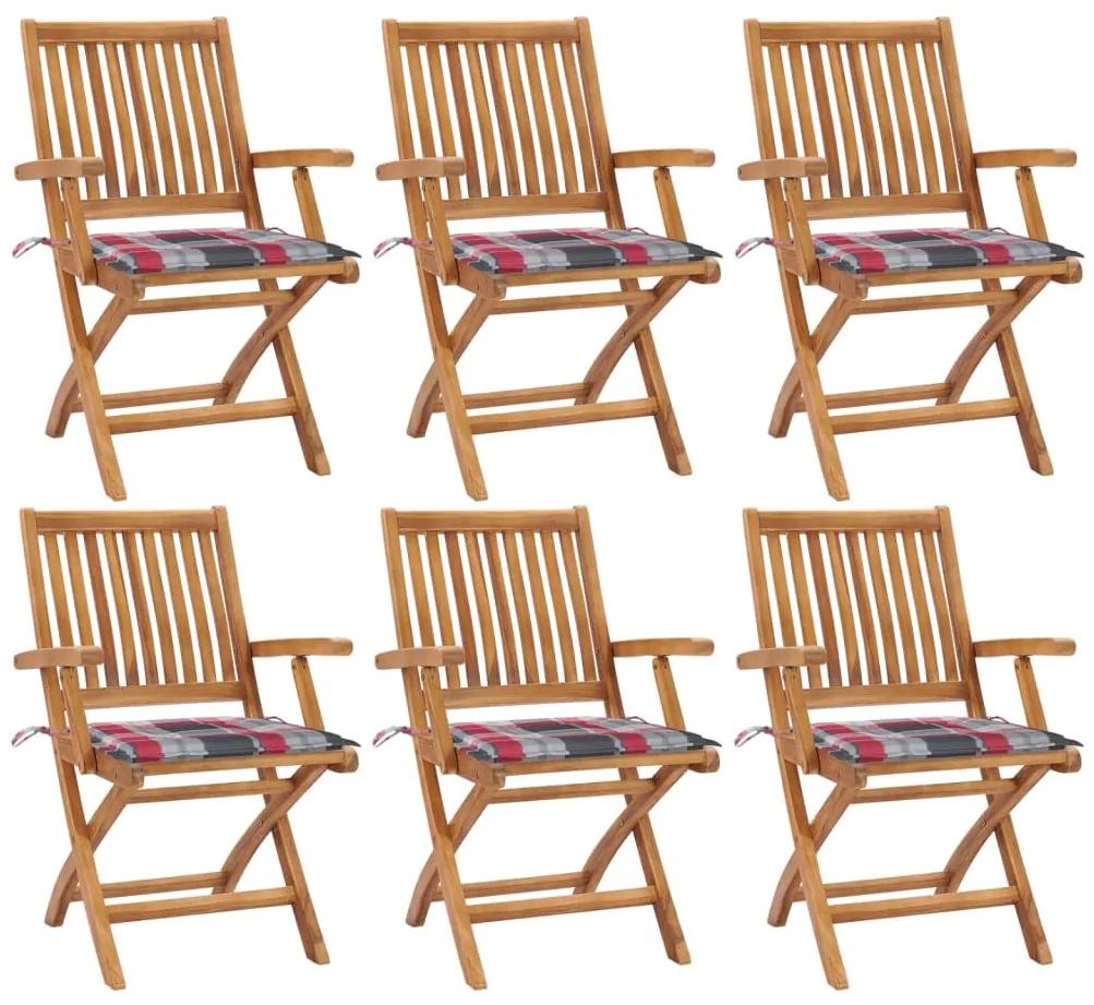 Skladacie záhradné stoličky s podložkami 6 ks tíkový masív 3072763