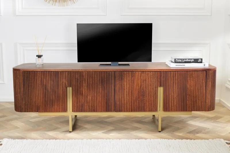 (3937) GATSBY exkluzívny TV stolík masív mango 160 cm zlatá