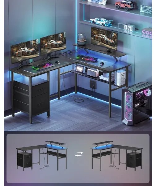 Písací stôl s podsvietením SOLEA-X hnedá/čierna