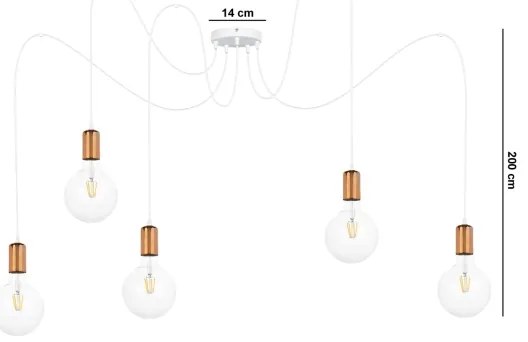 Luster na lanku MIROS 5xE27/60W/230V pavúk biela/medená
