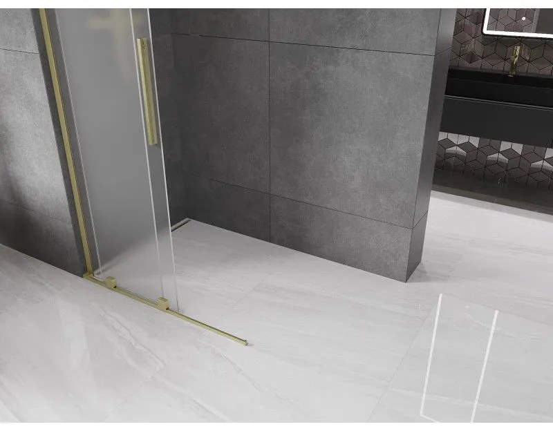 Mexen Velar L, posuvná sprchová zástena Walk-in 90 x 200 cm, 8mm sklo námraza, zlatá matná, 871-090-003-33-55