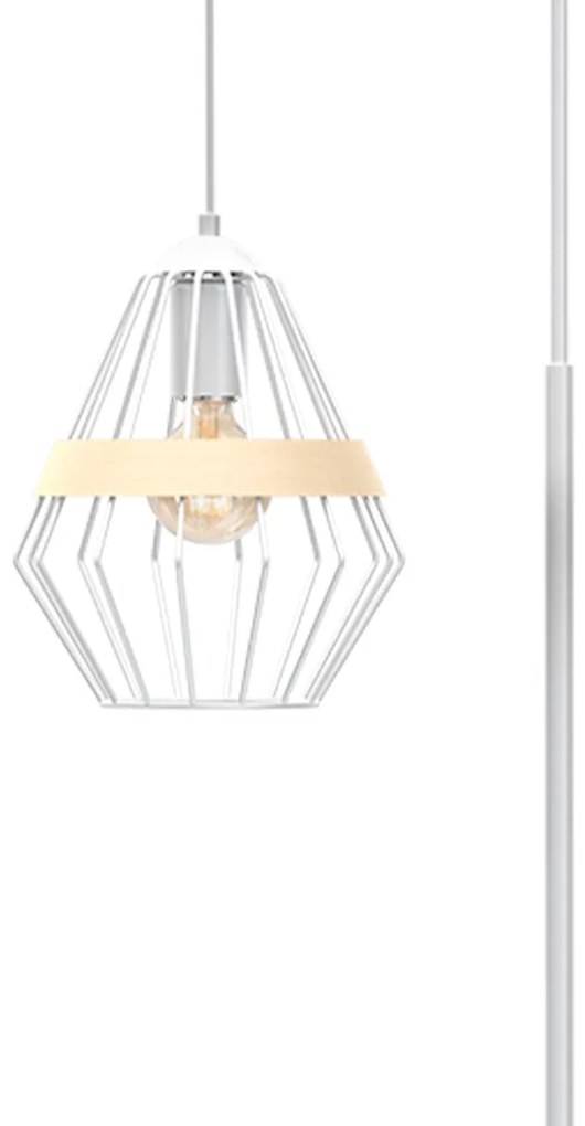 Stojacia lampa Cliff, 1x drevené/biele drôtené tienidlo, w