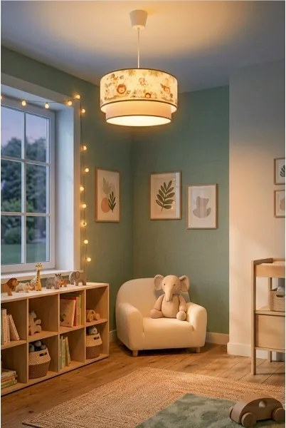 Brilagi-LED Detský závesný luster na lanku BOBO 1xE27/60W/230V pr.40cm krém./zelená/džungľa