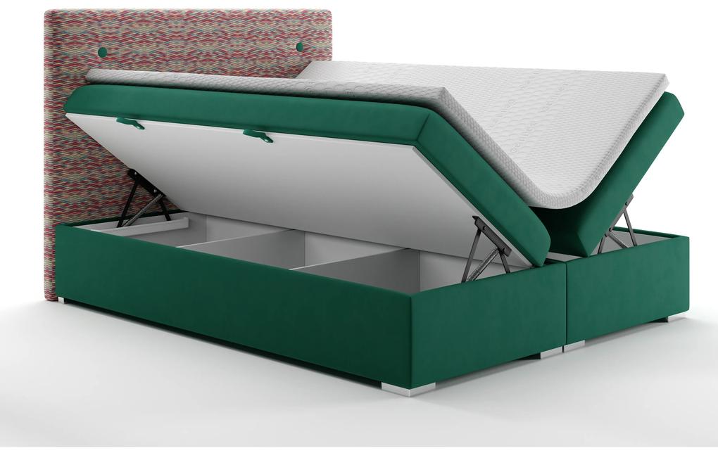Kontinentálna posteľ 180 cm Grini (smaragdová + viacfarebné) (s úložným priestorom). Vlastná spoľahlivá doprava až k Vám domov. 1044216