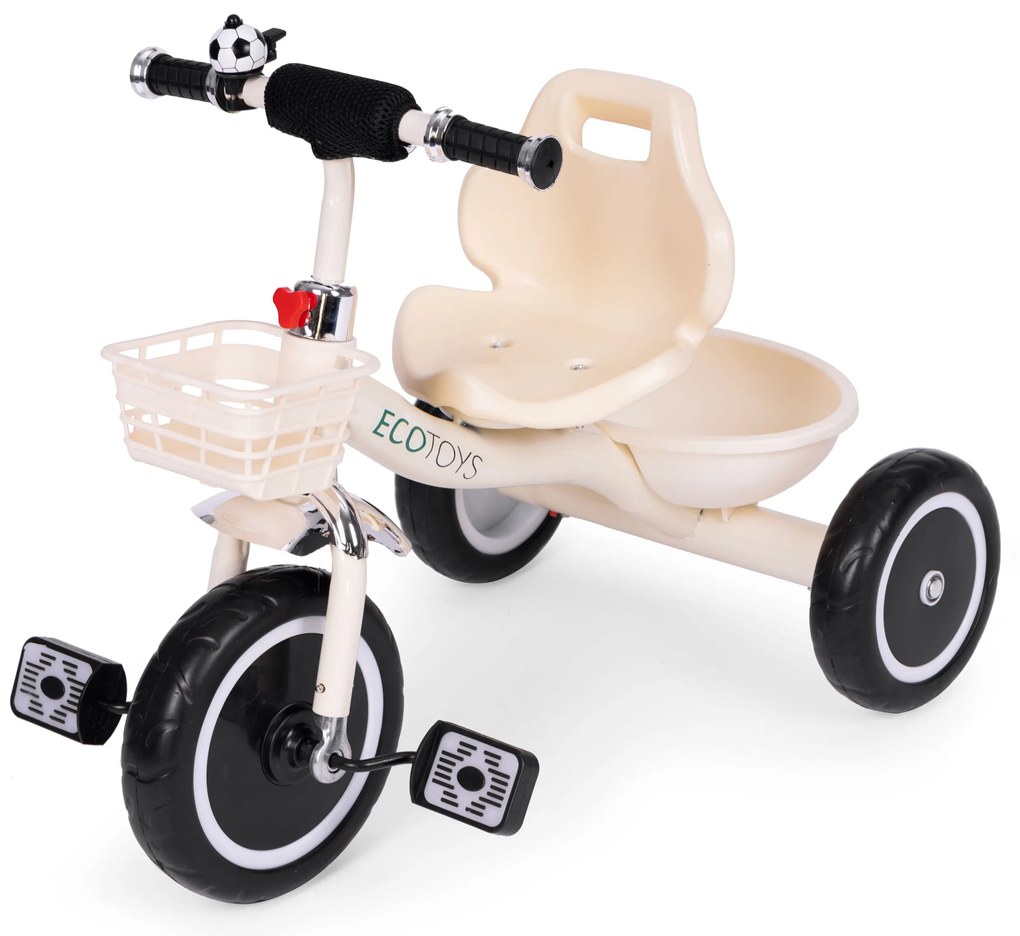 Trojkolka protišmykové rukoväte zvončekový kôš béžová ECOTOYS