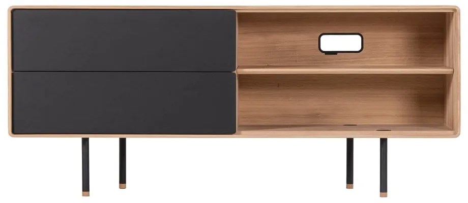 TV stolík z dubového dreva v čierno-prírodnej farbe 150x64 cm Fina – Gazzda