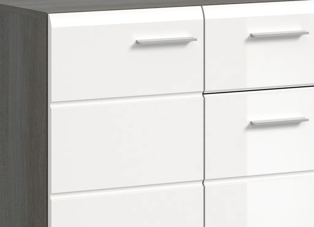 Komoda so zásuvkou Salsa, 120 cm, sivý dub/biely lesk