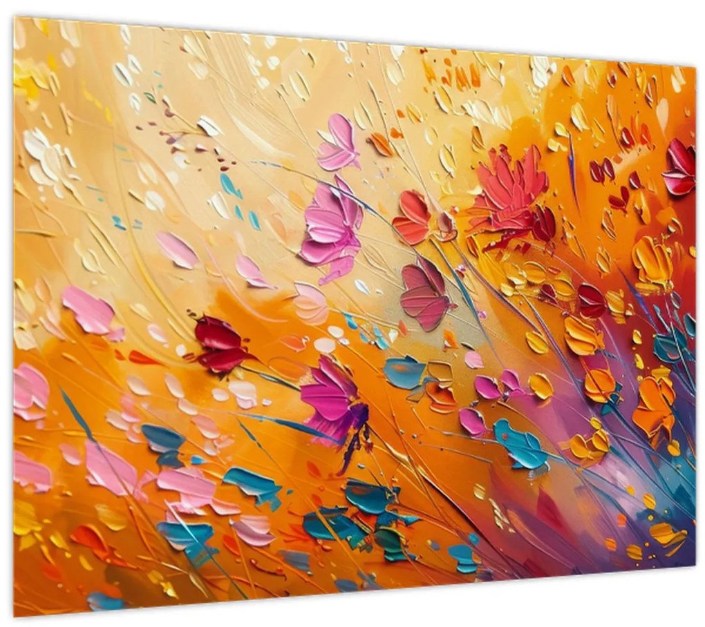 Sklenený obraz - Maľba farebných kvetov (70x50 cm)