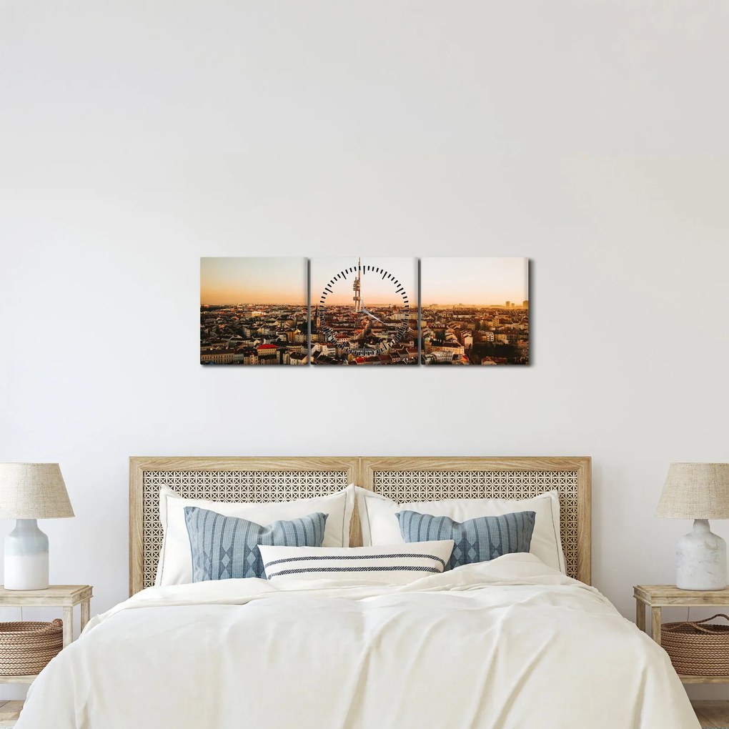 Obraz západu slnka nad Žižkovom (s hodinami) (90x30 cm)