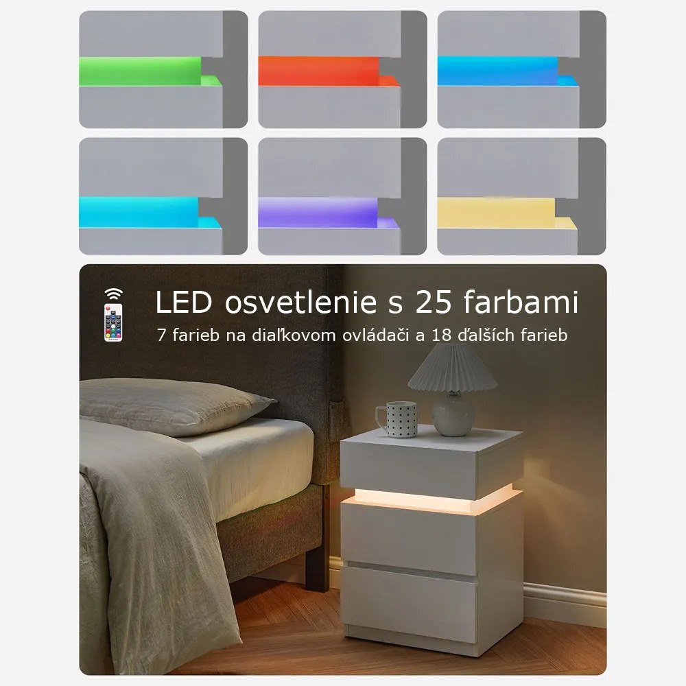 Nočný stolík s podsvietením DAVY, 40x35x55cm, biela Vasagle