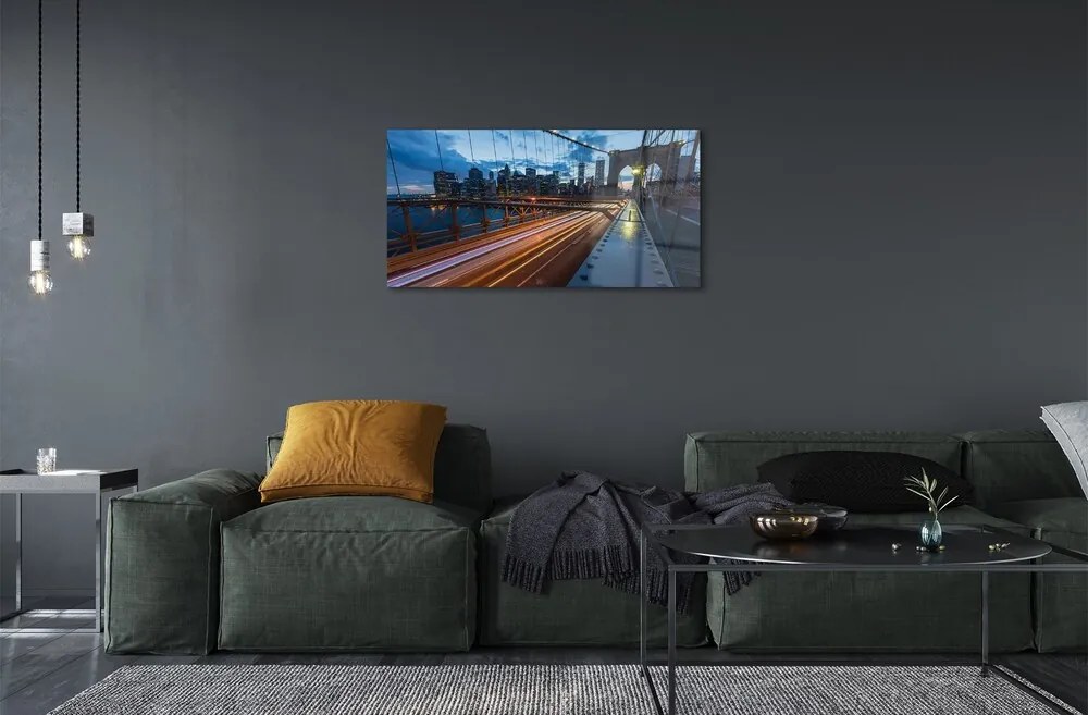 Sklenený obraz Mrakodrapy bridge river 140x70 cm