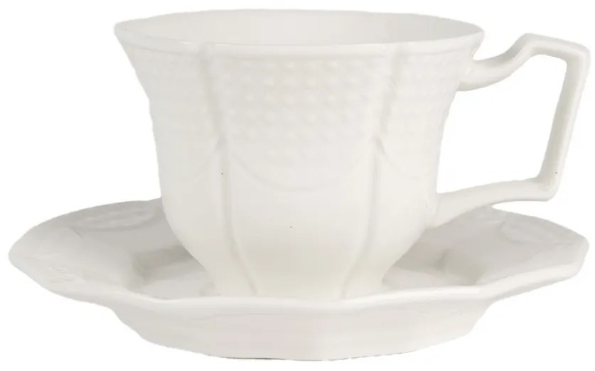 Biela keramická šálka s tanierikom - 12*9*6 / Ø 14*2 cm / 175 ml