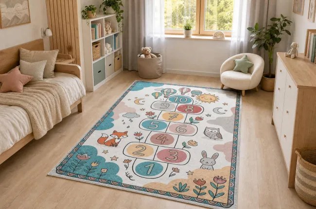 Detský koberec protišmykový BAMBINO 61440 krémový / zelený