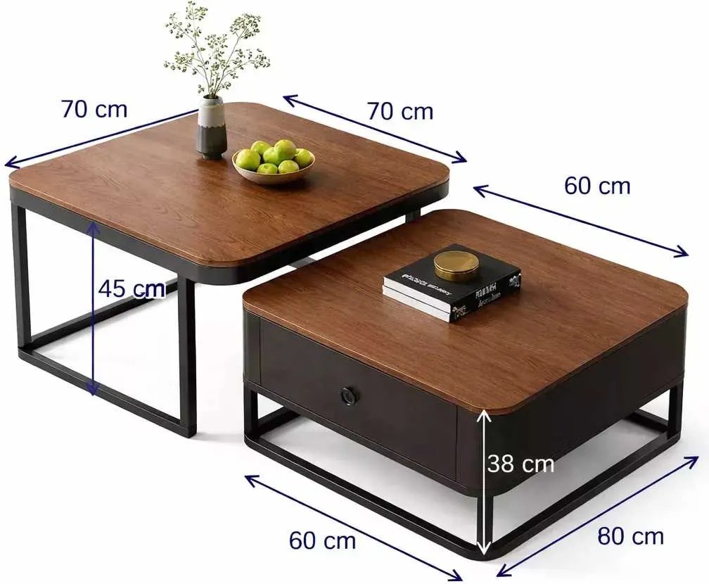 LuxuryForm DESIGN Konferenčný stolík DENVER 70 × 70 / 60 × 60 cm – drevo / drevo (set 2 ks)