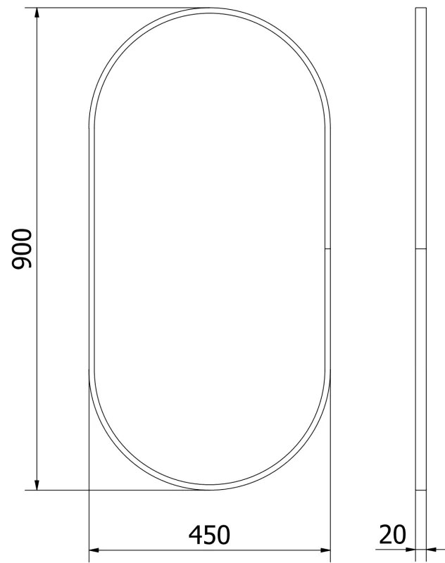 Mexen Loft, oválne kúpeľňové zrkadlo 90 x 45 cm, farba rámu čierna matná, 9851-090-045-000-70