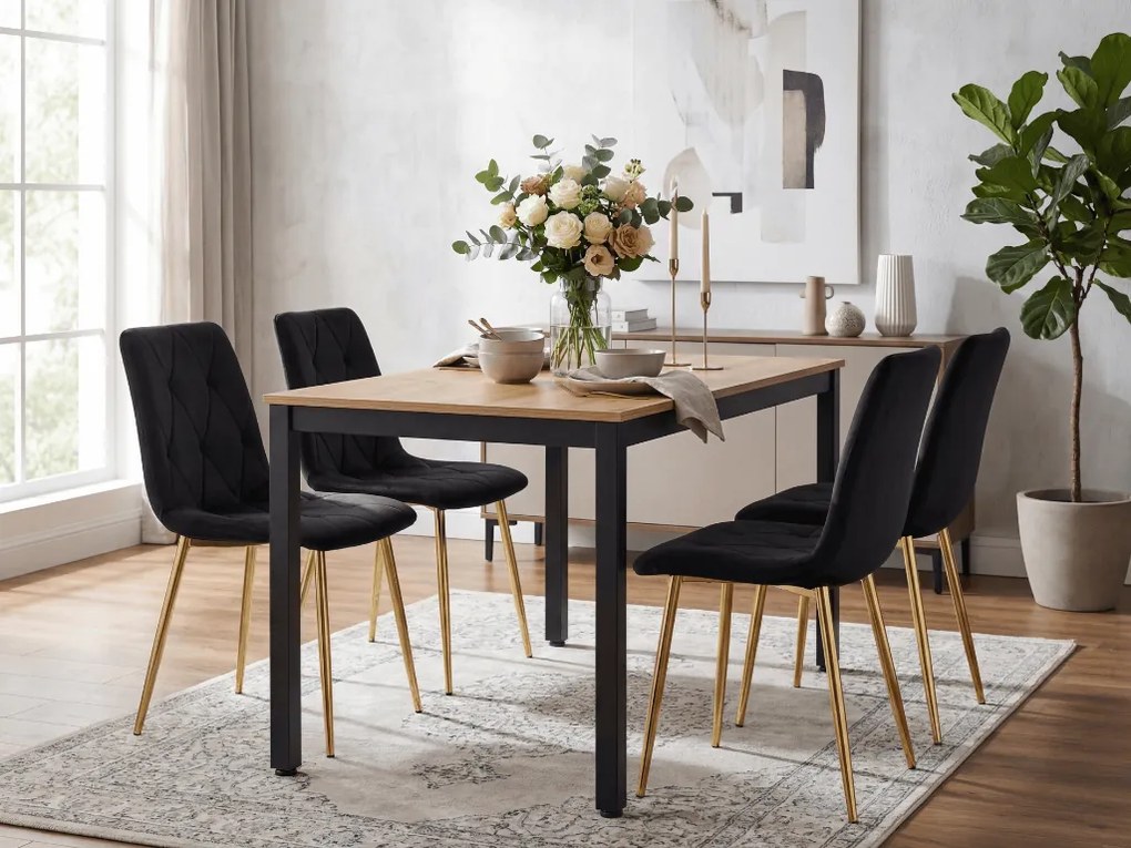 Čierna zamatová jedálenská stolička LIBRA so zlatými nohami
