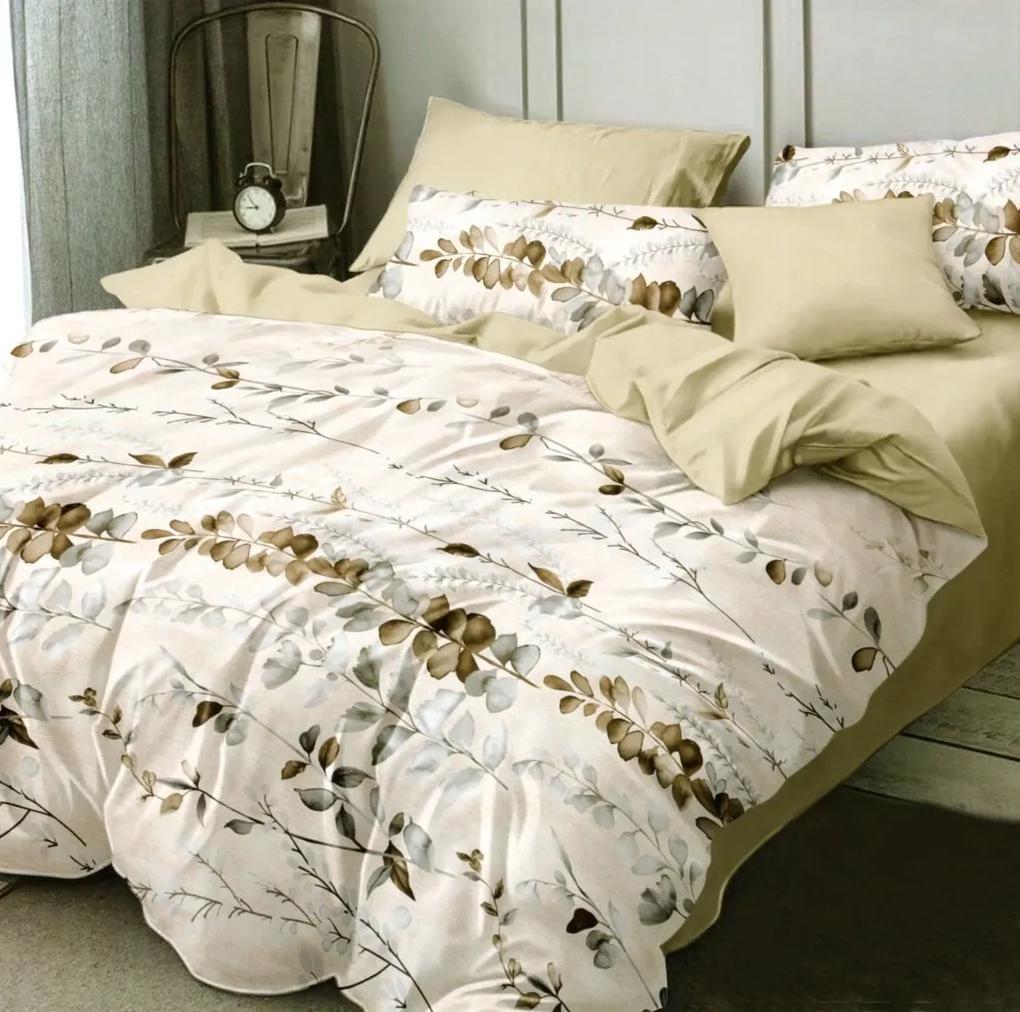 Béžové obojstranné posteľné obliečky  s motívom listov