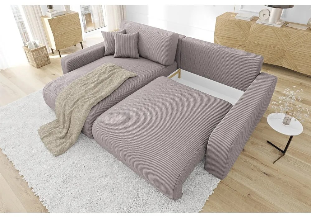 Svetloružová menčestrová rozkladacia rohová pohovka (variabilná) Sara – Ropez