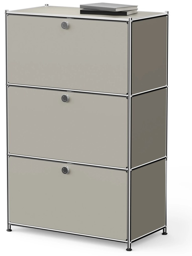 Kovová komoda »CN3« s výklopnými priečinkami, svetlošedá