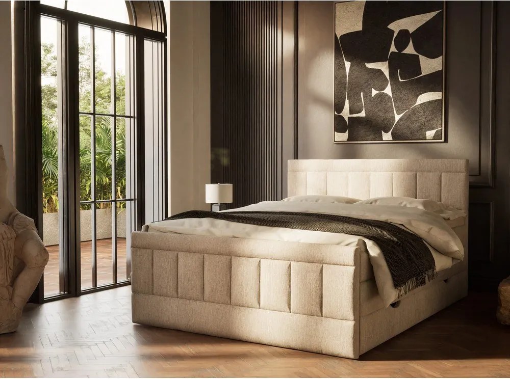 Béžová boxspring posteľ s úložným priestorom 200x200 cm Caya – Maison de Rêve